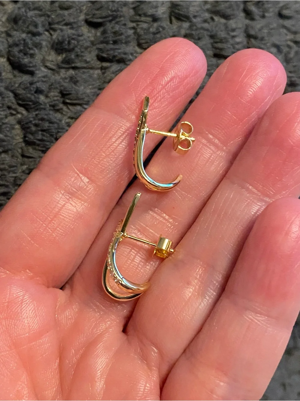 Gold Tone Crisscross Stud Earrings with Pavé Accent